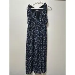 GLACIER 黒花柄ノースリーブロングワンピース