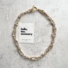 パールゴールドビーズネックレス　編み込みデザイン　オケージョン