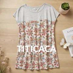 TITICACA 花柄プリント 半袖チュニック グレー×花柄のサムネイル