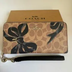 コーチ 長財布 CZ326 シグネチャー フラワー ストラップ付