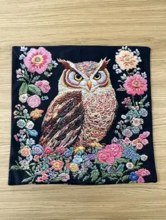 フクロウ 梟 クッションカバー 45×45cm 刺繍プリント 両面