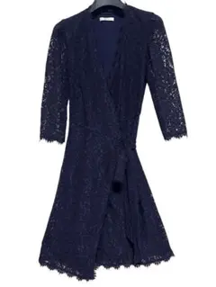 美品　ダイアンフォンファステンバーグ　総レースラップワンピース　ネイビー