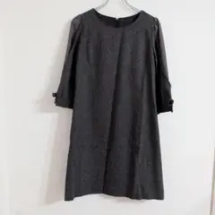 スパック ワンピース クルーネック リボン 無地 M シフォン