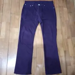 紫色 ストレートパンツ 綿95% ポリウレタン5%