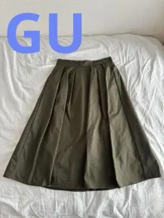 【良品】GU オリーブ カーキ フレアスカート ひざ丈