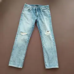 ユニクロ UNIQLO ライトブルー ダメージ ストレートデニム サイズ32