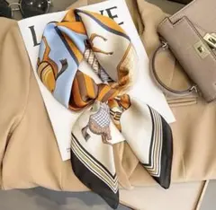 スカーフ ストール 馬柄 オレンジ 卒業 入学 上品 光沢 大判 ヘアアレンジ