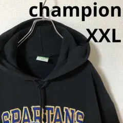 SPARTANS champion 刺繍 ロゴ フードパーカー XXLブラック