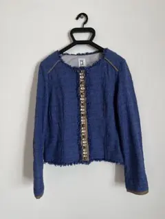 MKノーカラージャケット ネイビー ビジュー装飾