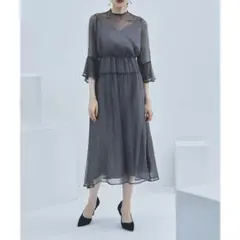グレー シアーラップドレス ミディ丈
