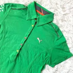✨美品✨PUMA プーマ ポロシャツ L 緑 カラフルボタン 千鳥格子 希少