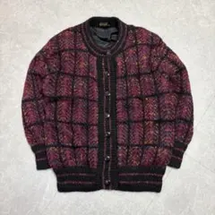 カラーニット ジャケット チェック柄　 ピンク系