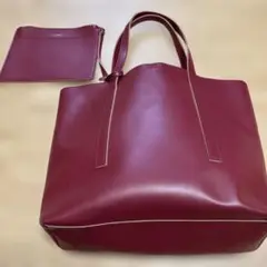 バーガンディ レザー トートバッグ ポーチ付き