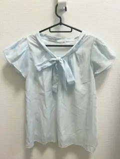 102 ITS'DEMO ストライプ　ブラウス　リボン　ブルー　Mサイズ