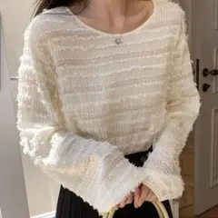 SHEIN Dazy フリンジ 長袖 トップス ホワイト M ブラウス シアー