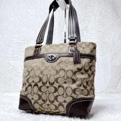 COACH Signature Turnlock Tote Bag Brown