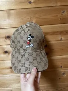 ミッキー刺繍 ブラウンキャップ フリーサイズ