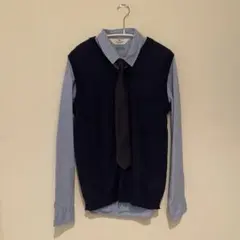 H&M ネイビーベストと水色シャツ、ネクタイ付き ホワイトシャツセット