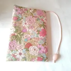 【ハンドメイド】ピンク花☆ブックカバー　文庫本サイズ