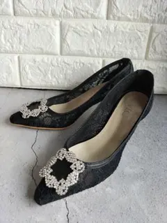 【シューギャラリーオオタ】【OTA】総レース ビジュー ポインテッドトゥパンプス