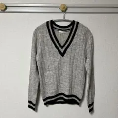グレー Vネック リブ編みセーター 40/L