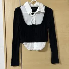 黒のクロップド長袖ニット