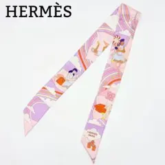 HERMÈS エルメス ツイリー 空飛ぶカレ スカーフ ピンク系 タグありのサムネイル