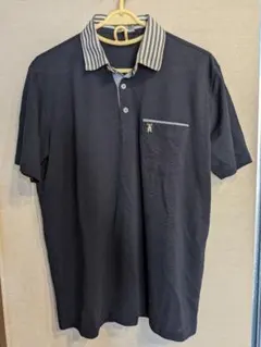 ネイビー ストライプ襟 ポロシャツ