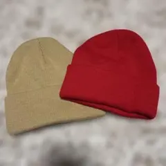 美品　ニット帽　セット売り　赤　ベージュ