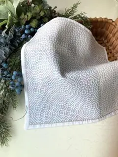 【160】　刺し子ふきん　《柿の花アレンジ２》 完成品