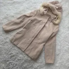 One More Day【M相当】ショートコート ファー付 アンゴラ・ウール混