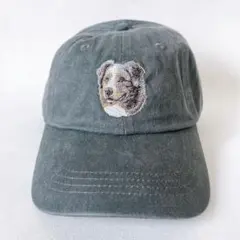 未使用 gray グレイ 犬 刺繍 キャップ 帽子 cap dog