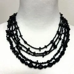 ヴィンテージ Monet 黒 5連 ビーズ チョーカー ネックレス