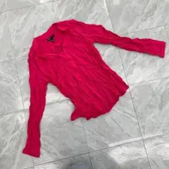 MANGO シャツ 長袖Vネック ピンククレープ素材 Mサイズ