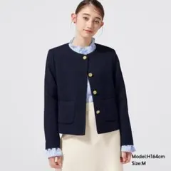 ネイビー ノーカラージャケット