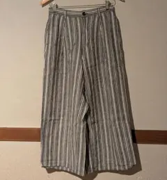 GU リネンブレンドワイドパンツ 綿麻パンツ ストライプ Lサイズ