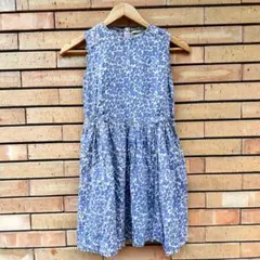 100％コットン140cmノースリーブワンピース 青色と白の模様