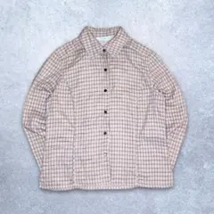⭐️セール　長袖シャツ　昭和レトロ　ベージュ系　チェックシャツ　グランジ　ガーリー