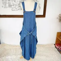 大人可愛い デニム サロペットワンピース ジャンパースカート リボン