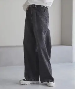 TRストレッチルーズシルエットハイウエストストレートパンツ/デニムパンツ