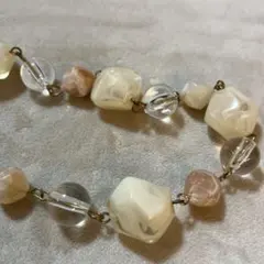 アイボリー 幾何学模様 ビーズネックレス 約70cm