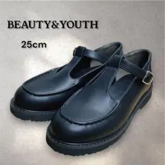 【未使用級】BEAUTY&YOUTH Tストラップ ローファー ブラックのサムネイル