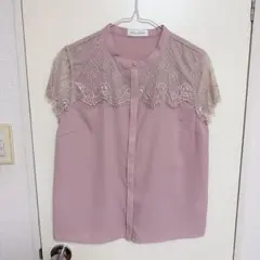 Couture Brooch レース切り替え ブラウス ピンク 半袖のサムネイル