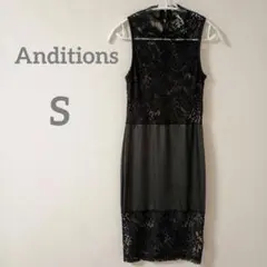 ワンピース Anditions 黒 レース ノースリーブ ひざ丈 セクシー