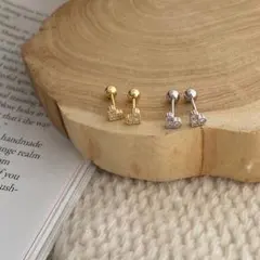 サージカルステンレス ハート型ピアス 16G シルバー片耳