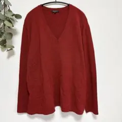 美品✨Vネックニットセーター レンガ色 大きめサイズ オーバーサイズ体型カバー