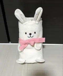 クルクルうさぎブランケット　コンパクト　リボン　膝掛け