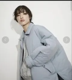 完売　新品タグ付き　アダムエロペ「サステナブル」パデットシャツブルゾン　ブルー