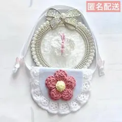 いつぬい ぬい用 蝶々 付 ぷっくり 赤 お花 スタイ よだれかけ 白 モンぬい