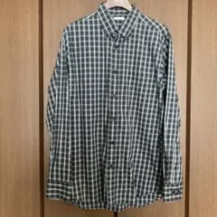 GU グリーン系チェック ボタンダウン長袖シャツ